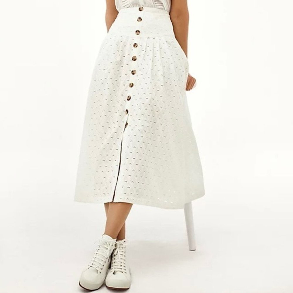 Anthropologie Maeve Vanderbilt Eyelet Skirt in White Size 8 NWT